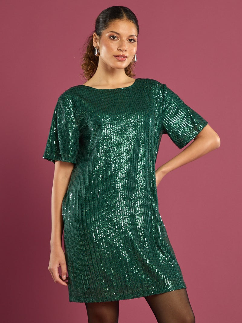 Vestido corto con lentejuelas Verde - Kiabi