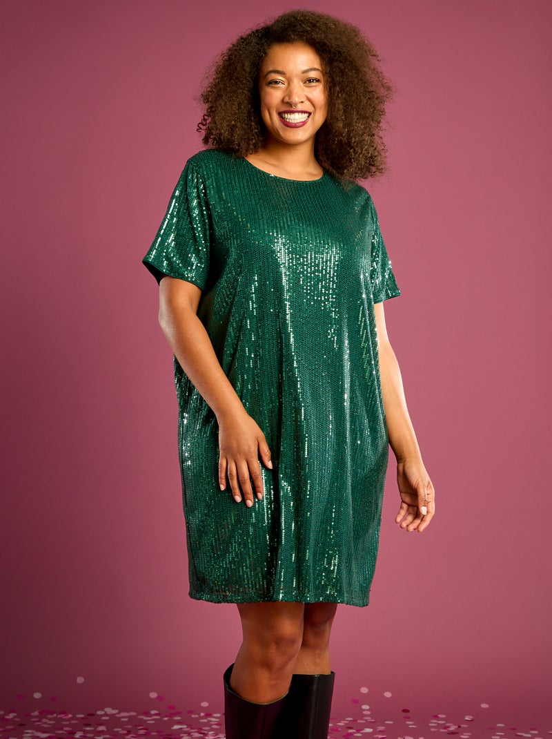 Vestido corto con lentejuelas Verde - Kiabi