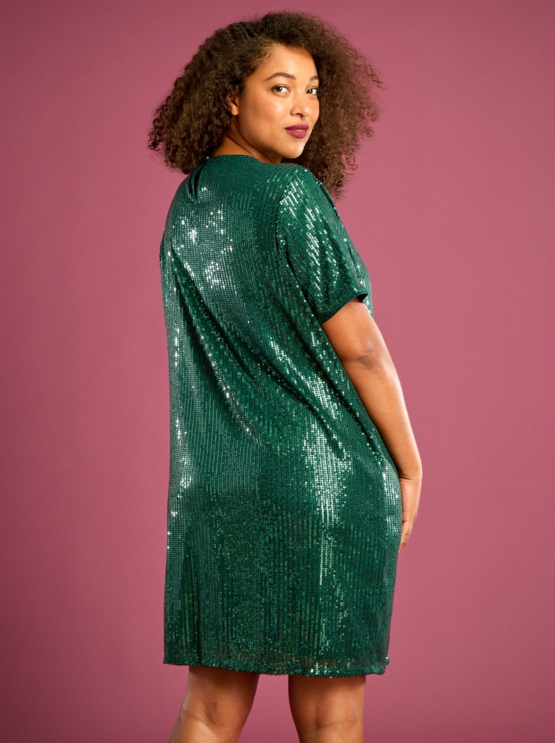 Vestido corto con lentejuelas Verde - Kiabi