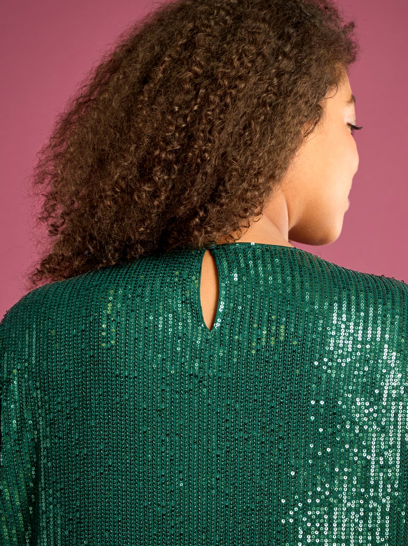 Vestido corto con lentejuelas Verde - Kiabi