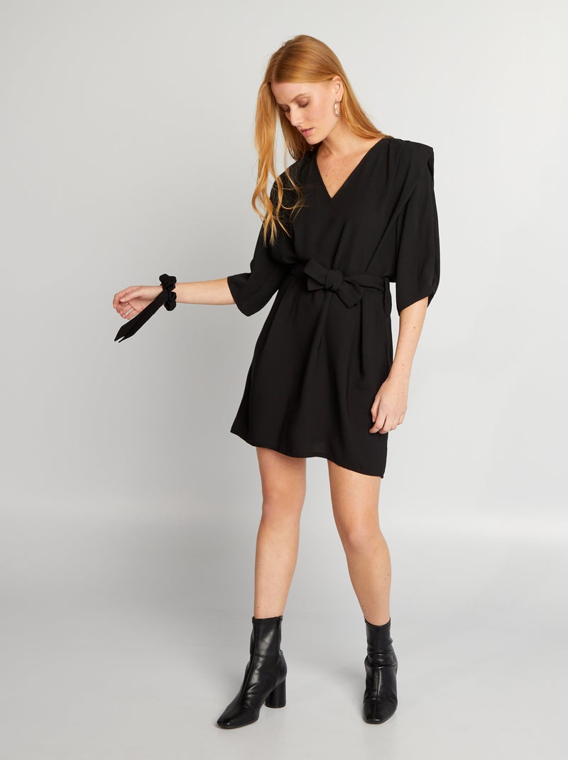 Vestido corto con manga 3/4 y volantes + coletero  - Cero residuos negro - Kiabi