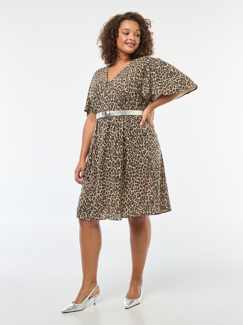 Vestido corto con manga mariposa Beige - Kiabi