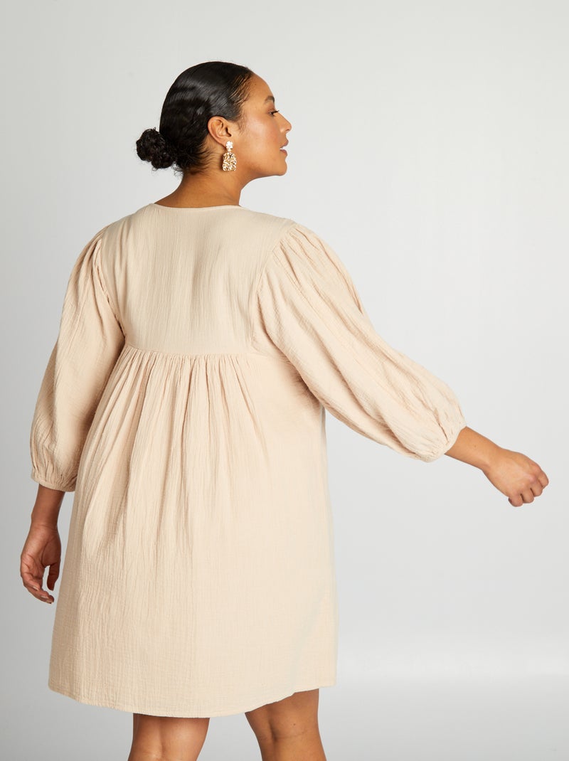 Vestido corto con mangas 3/4 BEIGE - Kiabi