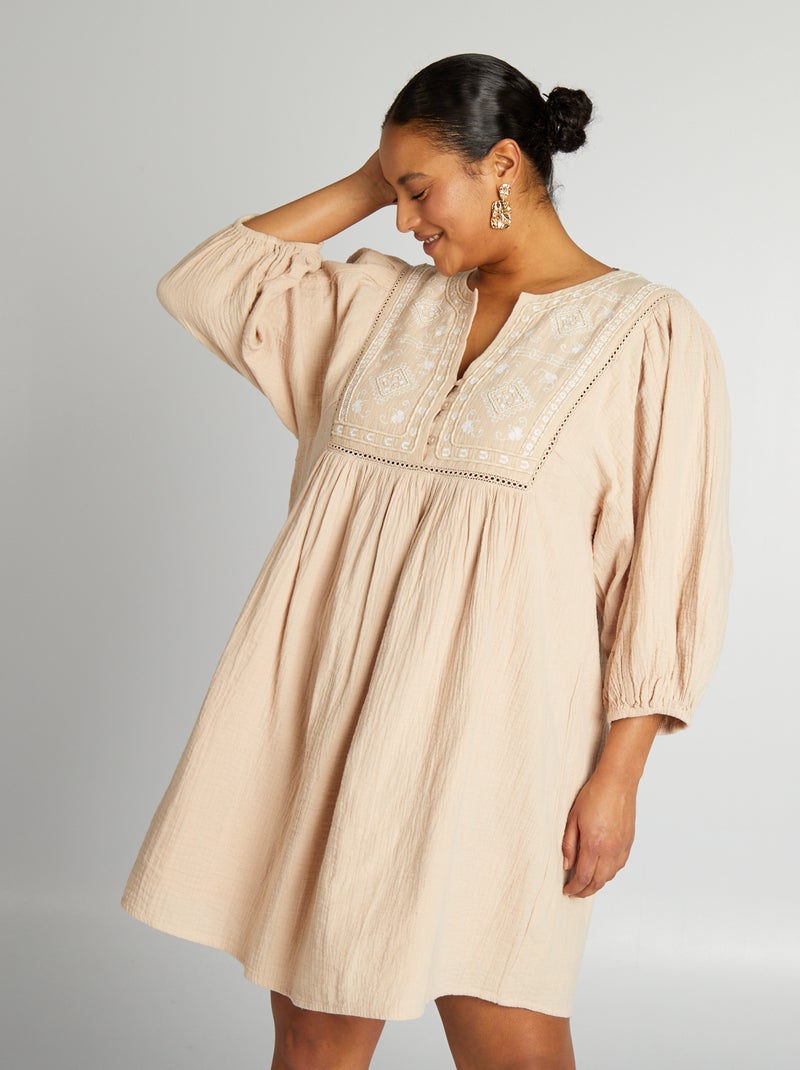 Vestido corto con mangas 3/4 BEIGE - Kiabi