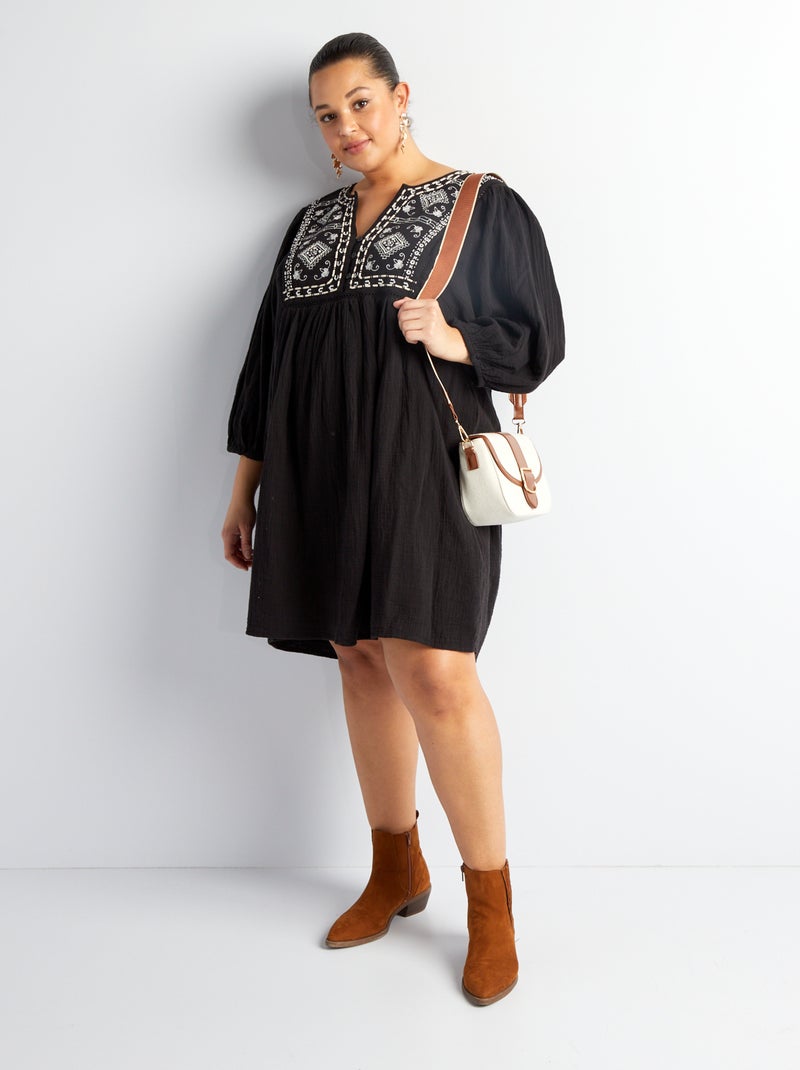 Vestido corto con mangas 3/4 negro - Kiabi