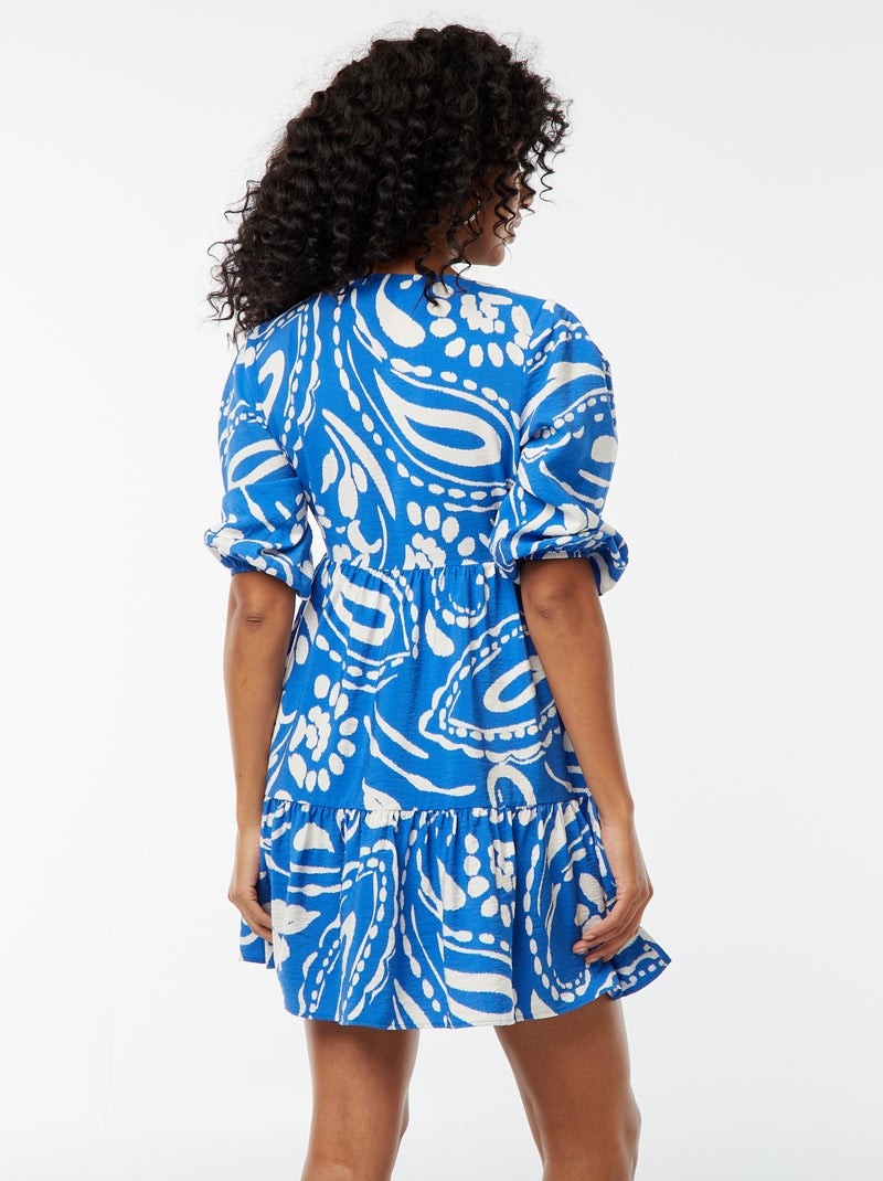 Vestido corto con mangas 3/4 y motivo Azul - Kiabi