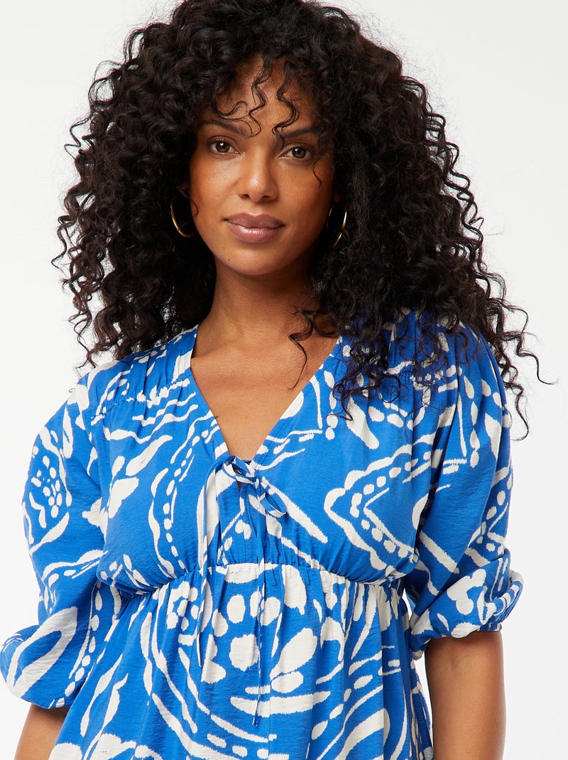 Vestido corto con mangas 3/4 y motivo Azul - Kiabi