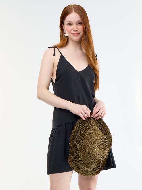 Vestido corto con tirantes finos y bajo con volante - Kiabi