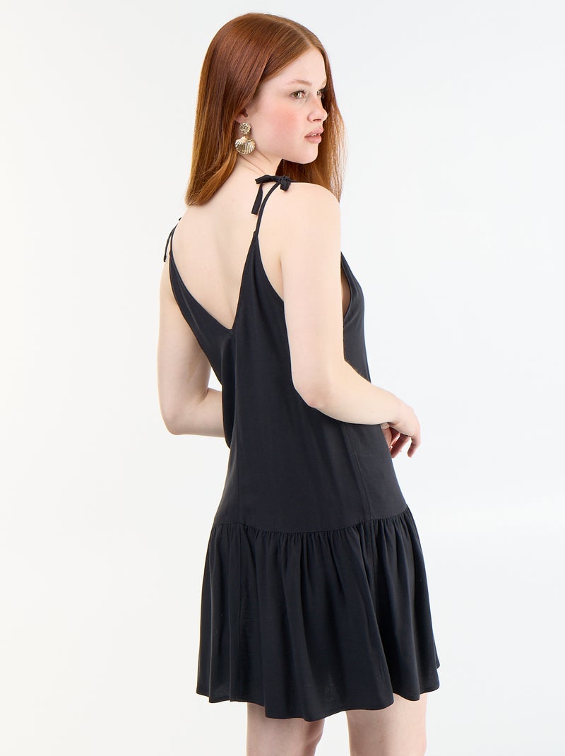 Vestido corto con tirantes finos y bajo con volante Negro - Kiabi