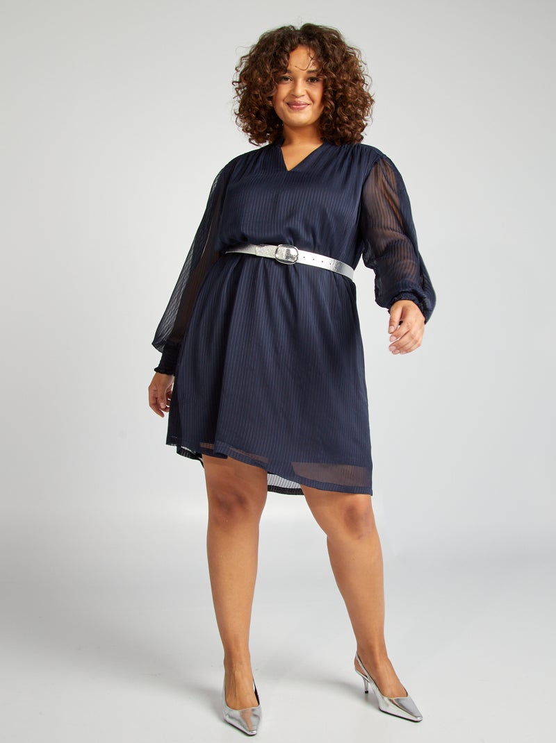 Vestido corto con volante en el cuello AZUL - Kiabi