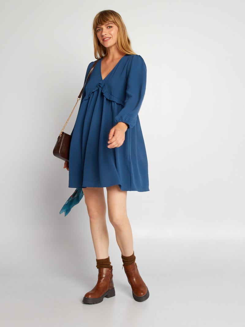 Vestido corto con volante texturizado Azul - Kiabi