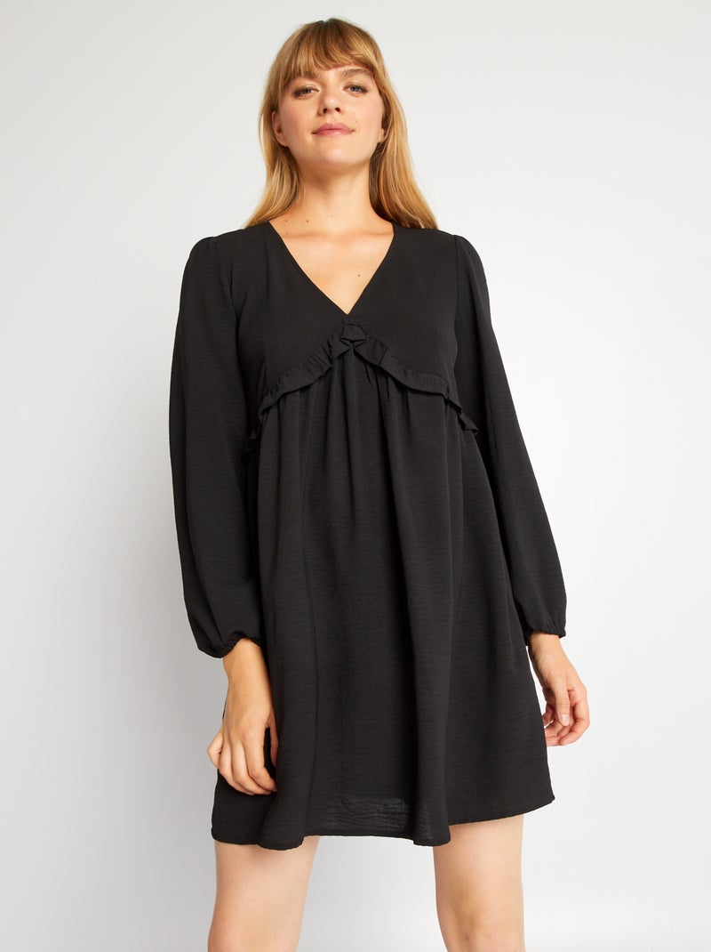 Vestido corto con volante texturizado negro - Kiabi