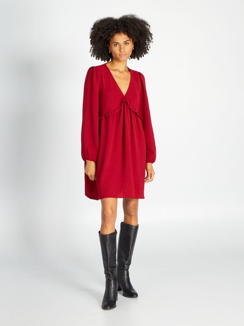 Vestido corto con volante texturizado Rojo - Kiabi