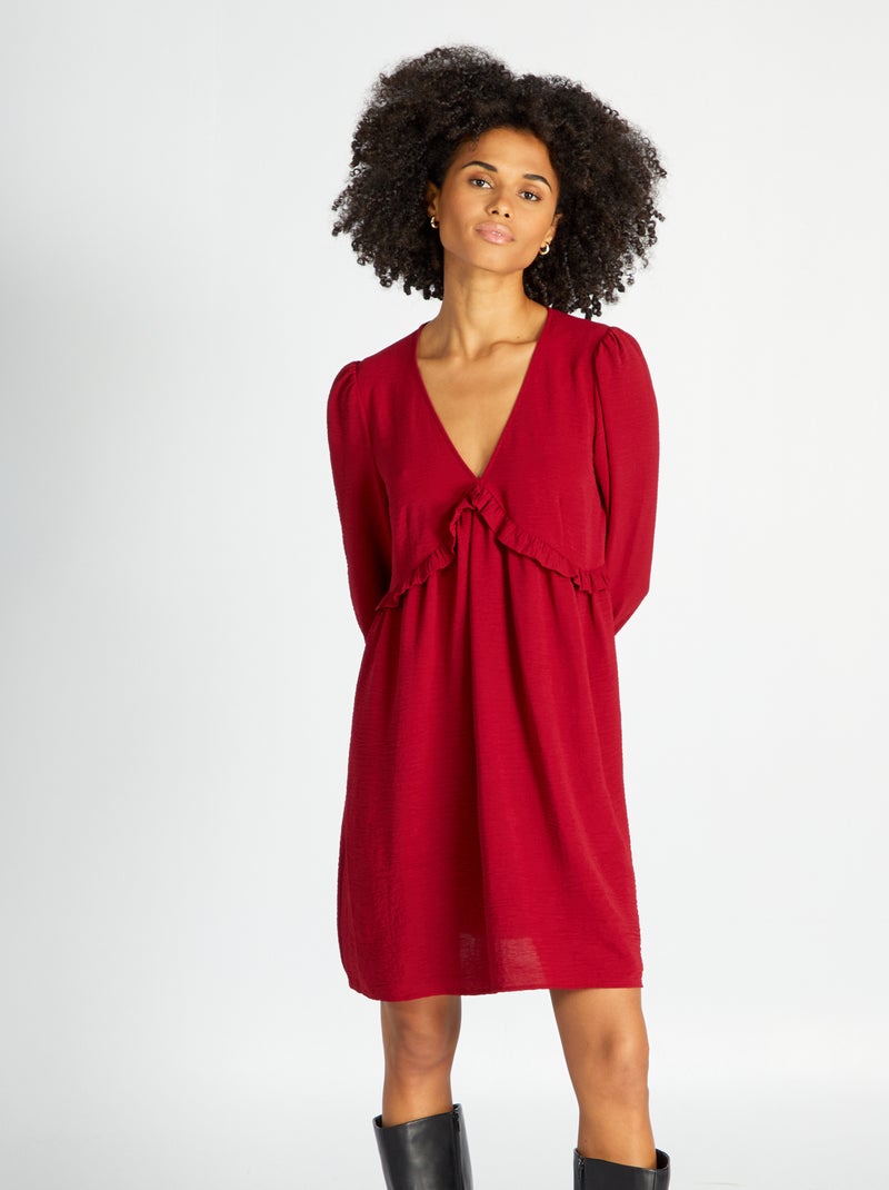 Vestido corto con volante texturizado Rojo - Kiabi