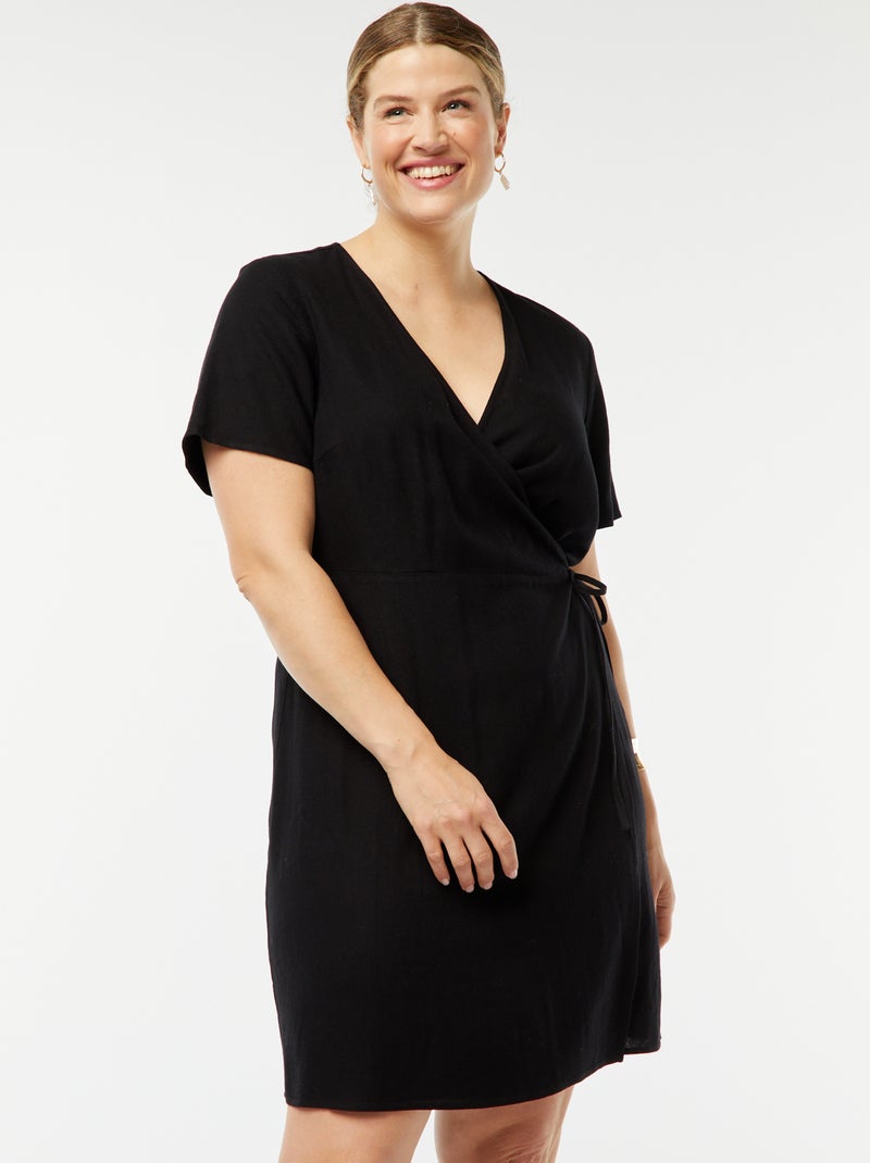 Vestido corto cruzado anudable en la cintura NEGRO - Kiabi
