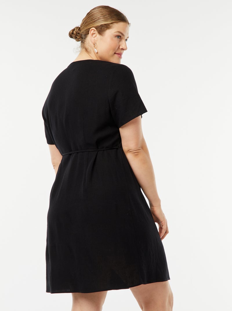 Vestido corto cruzado anudable en la cintura NEGRO - Kiabi