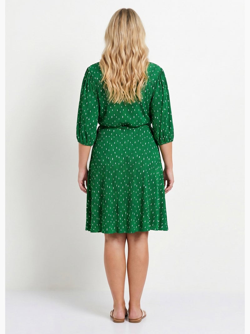 Vestido corto cruzado con estampado de lunares - Afibel Blanco Verde - Kiabi