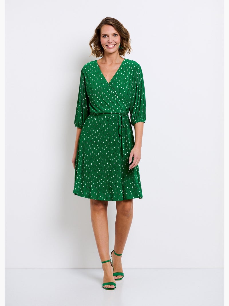 Vestido corto cruzado con estampado de lunares - Afibel Blanco Verde - Kiabi