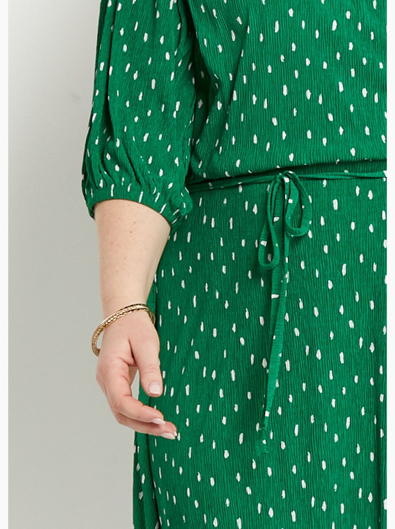 Vestido corto cruzado con estampado de lunares - Afibel Blanco Verde - Kiabi