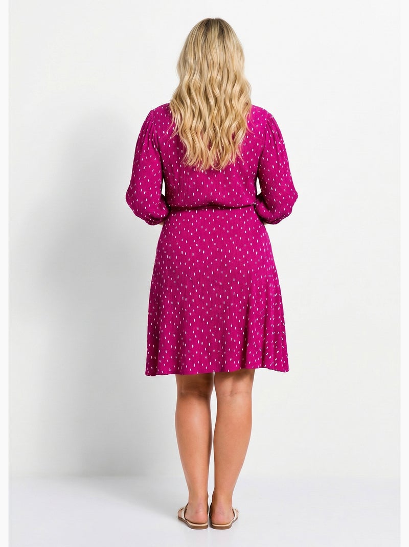 Vestido corto cruzado con estampado de lunares - Afibel Blanco Violeta - Kiabi