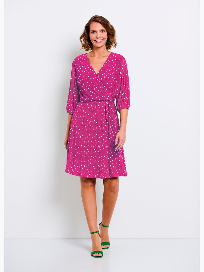 Vestido corto cruzado con estampado de lunares - Afibel Blanco Violeta - Kiabi