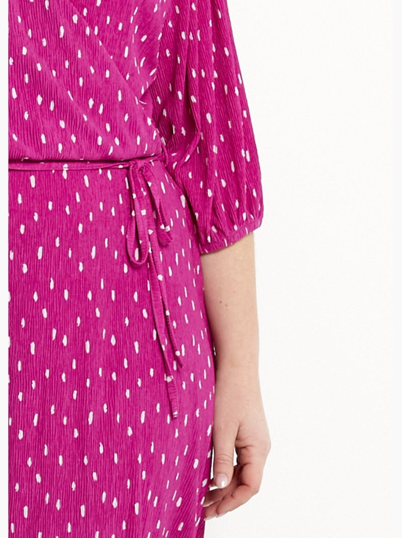 Vestido corto cruzado con estampado de lunares - Afibel Blanco Violeta - Kiabi
