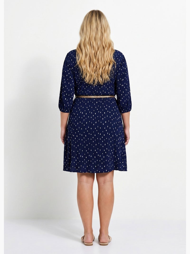 Vestido corto cruzado con estampado de lunares - Afibel Marino/Blanco - Kiabi