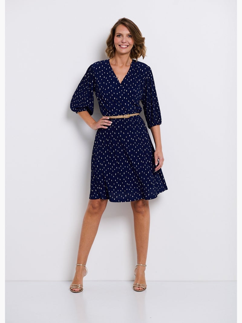 Vestido corto cruzado con estampado de lunares - Afibel Marino/Blanco - Kiabi