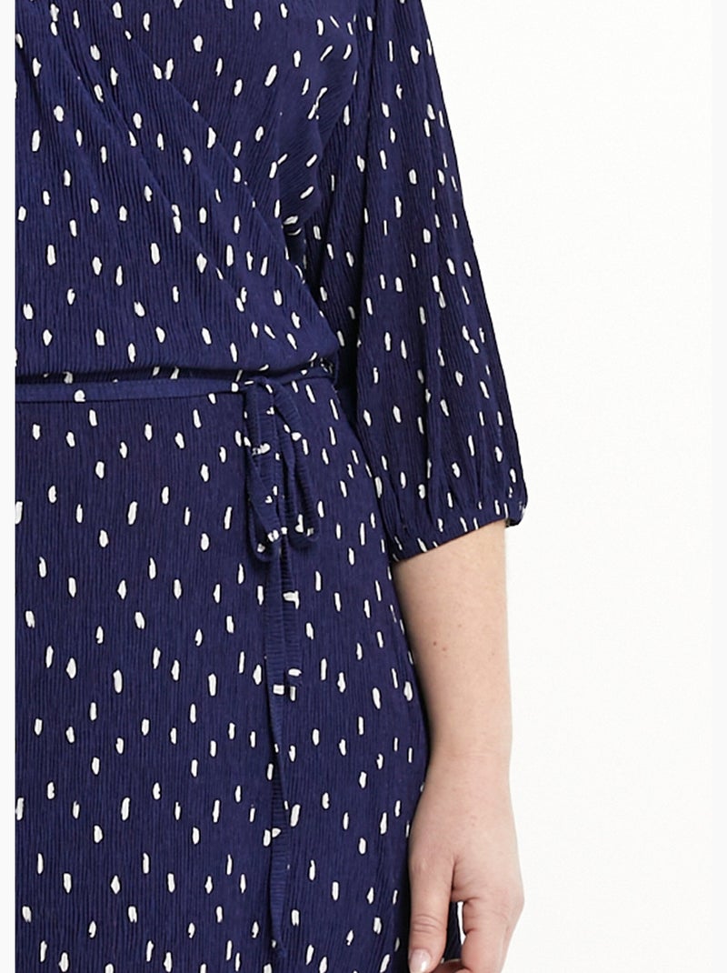 Vestido corto cruzado con estampado de lunares - Afibel Marino/Blanco - Kiabi