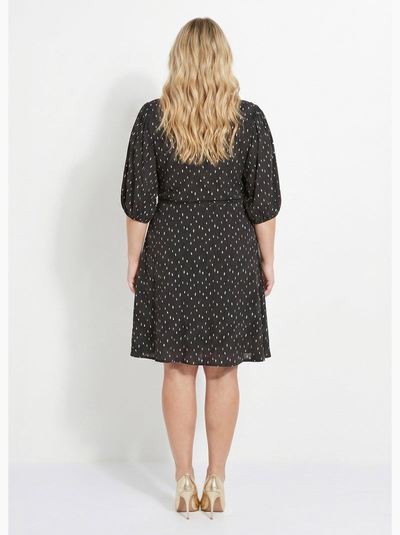 Vestido corto cruzado con estampado de lunares - Afibel Negro Crudo - Kiabi