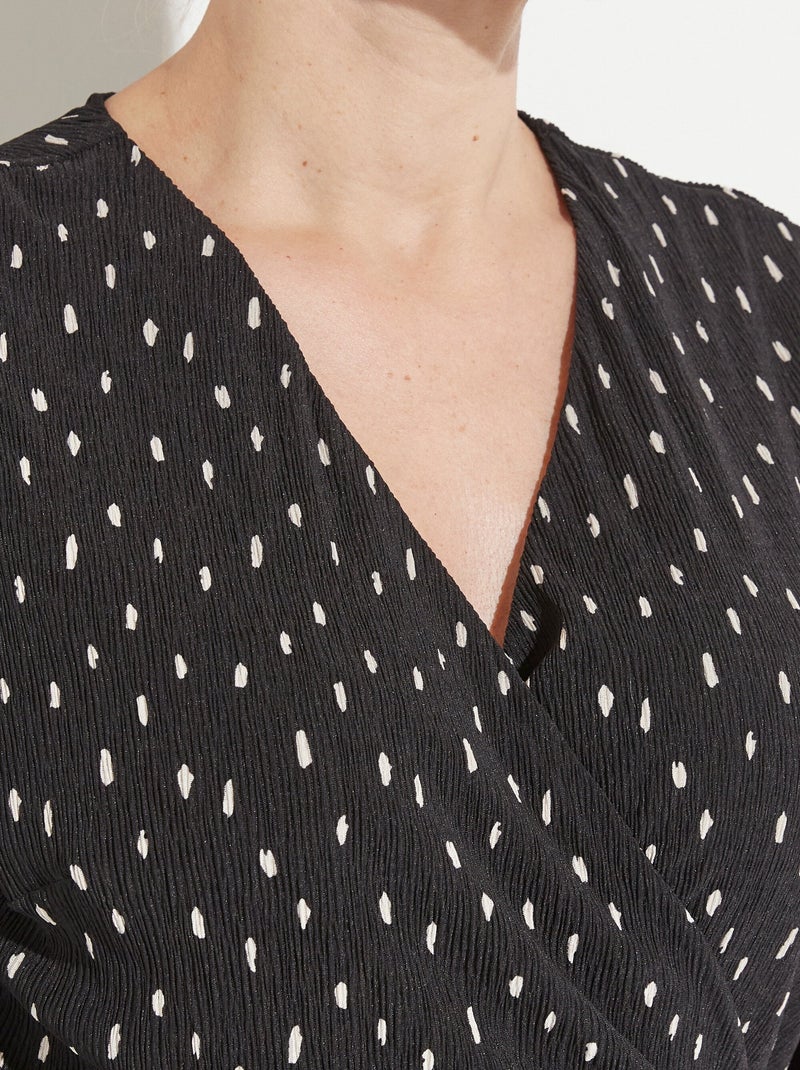 Vestido corto cruzado con estampado de lunares - Afibel Negro Crudo - Kiabi