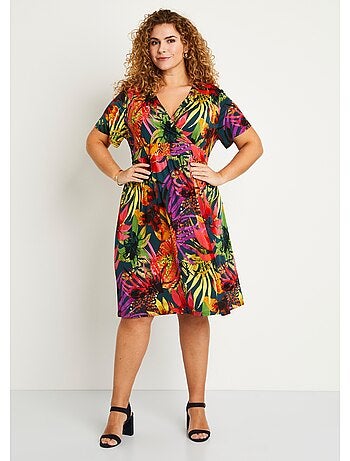 Vestido corto cruzado con estampado exótico - AFIBEL