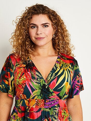 Vestido corto cruzado con estampado exótico - AFIBEL