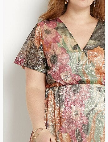 Vestido corto cruzado con estampado floral brillante - Afibel