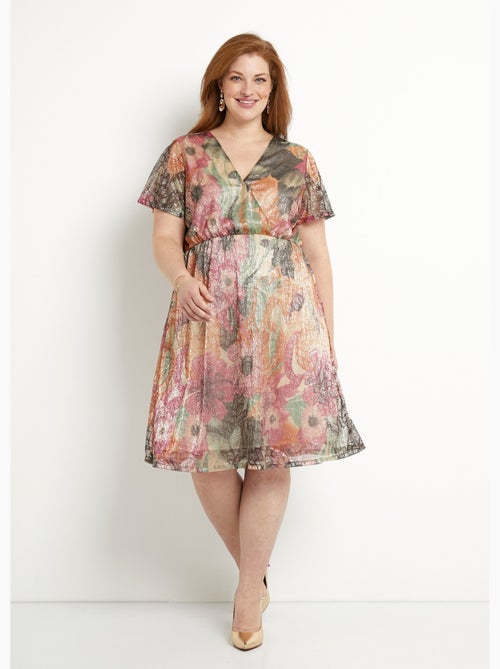 Vestido corto cruzado con estampado floral brillante - Afibel - Kiabi