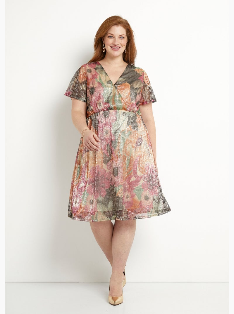 Vestido corto cruzado con estampado floral brillante - Afibel Multicolor - Kiabi