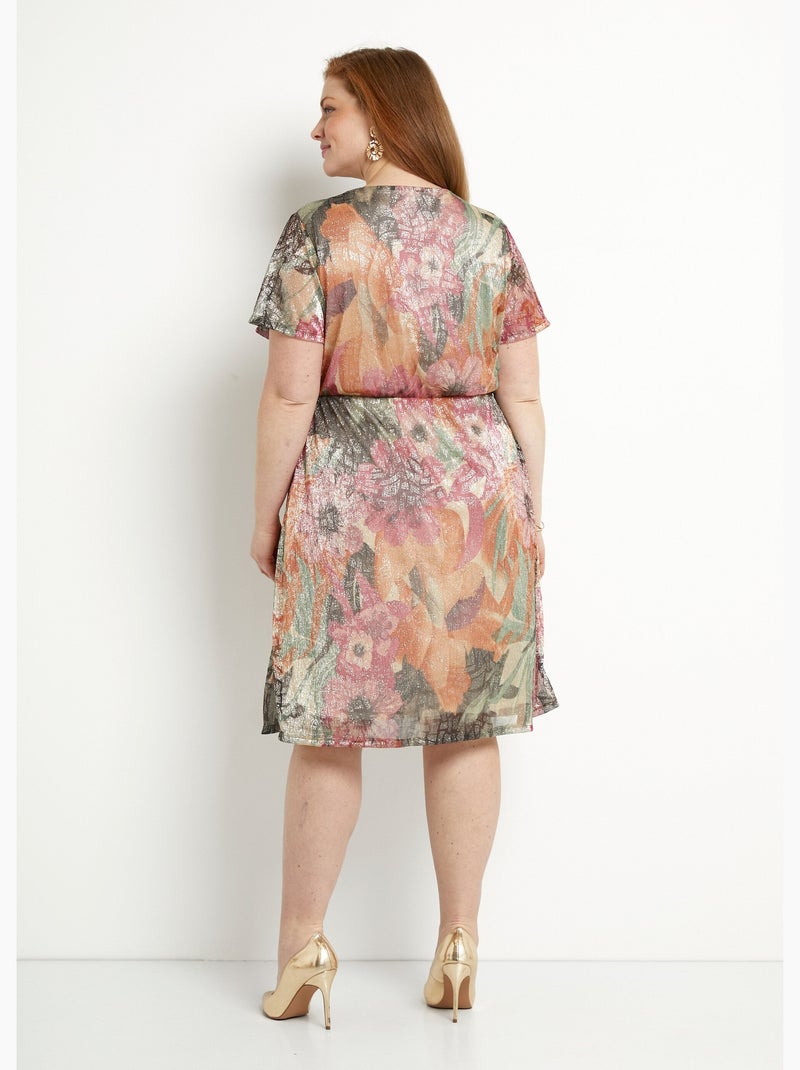 Vestido corto cruzado con estampado floral brillante - Afibel Multicolor - Kiabi