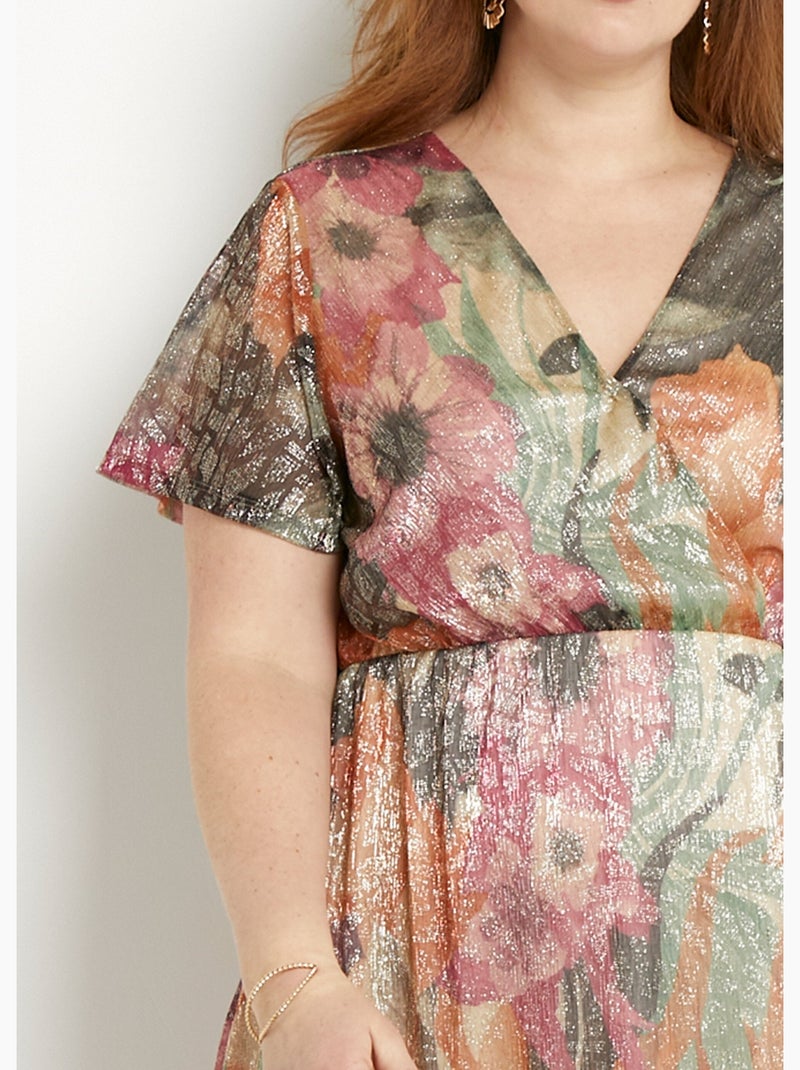 Vestido corto cruzado con estampado floral brillante - Afibel Multicolor - Kiabi