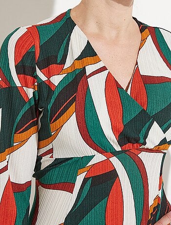 Vestido corto cruzado con estampado gráfico multicolor - Afibel