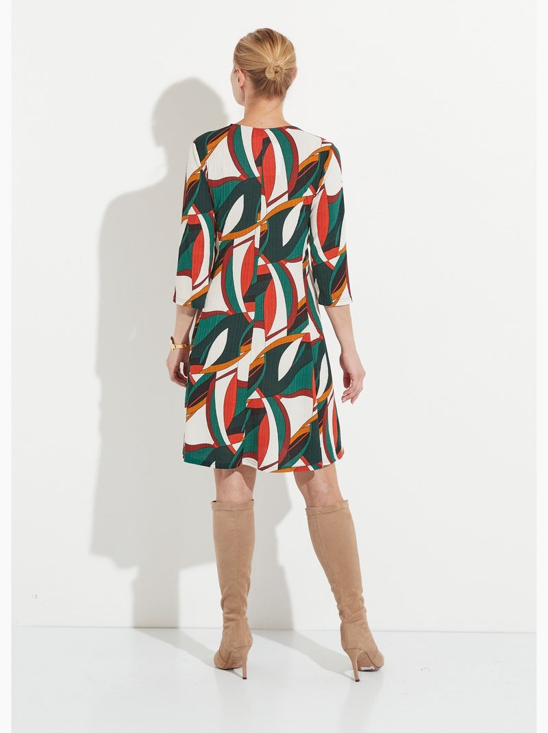 Vestido corto cruzado con estampado gráfico multicolor - Afibel Verde - Kiabi