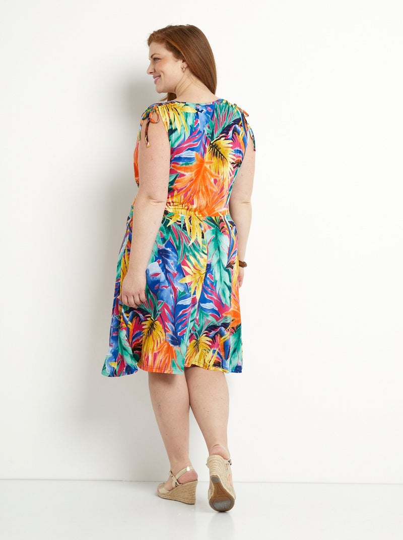 Vestido corto cruzado con estampado tropical - Afibel Multicolor - Kiabi