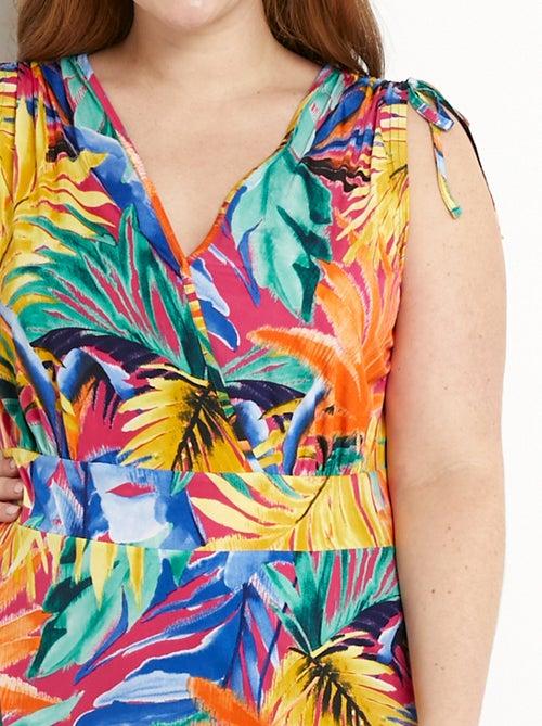 Vestido corto cruzado con estampado tropical - Afibel - Kiabi