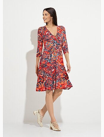 Vestido corto cruzado con mangas 3/4 y estampado floral - Afibel