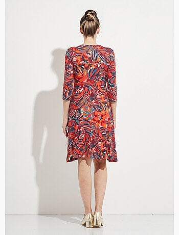 Vestido corto cruzado con mangas 3/4 y estampado floral - Afibel