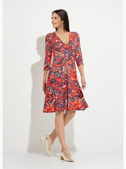 Vestido corto cruzado con mangas 3/4 y estampado floral - Afibel - Kiabi