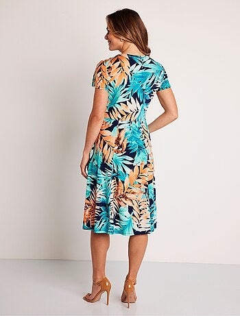 Vestido corto cruzado con motivo vegetal - Afibel