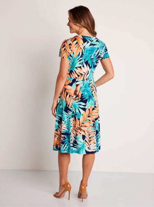 Vestido corto cruzado con motivo vegetal - Afibel - Kiabi