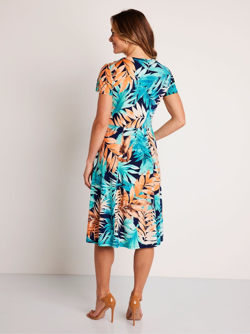 Vestido corto cruzado con motivo vegetal - Afibel Azul - Kiabi