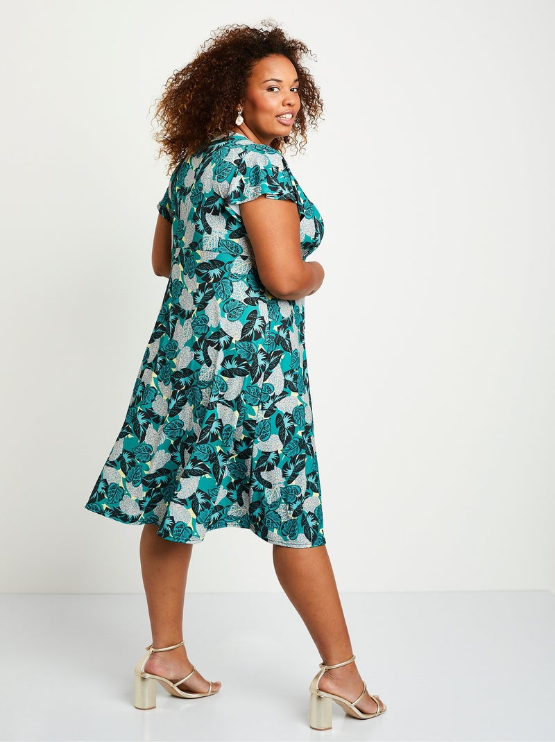 Vestido corto cruzado con motivo vegetal - Afibel Verde - Kiabi