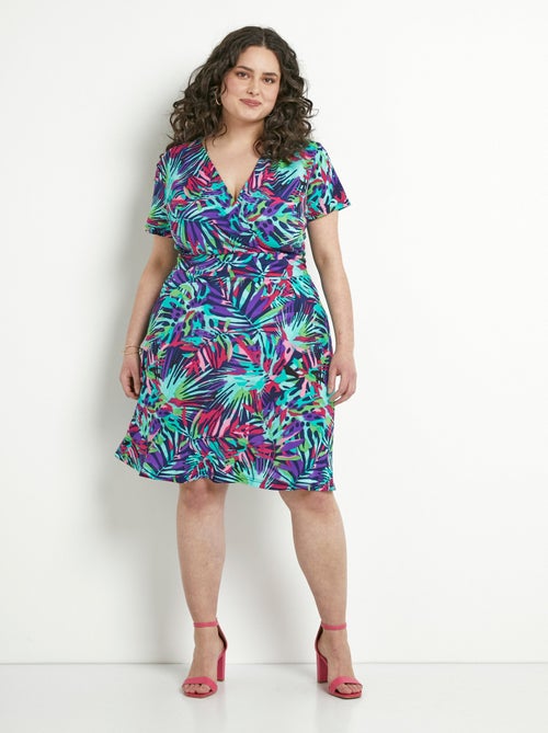 Vestido corto cruzado con vuelo y estampado - Afibel - Kiabi